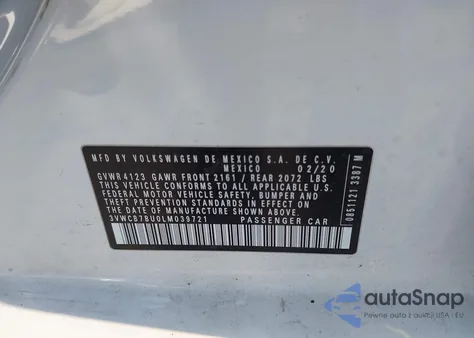 2020 Volkswagen Jetta 1.4T R-Line/1.4T S/1.4T Se из США, поврежденный, VIN 3VWCB7BU0LM039721